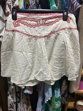 Cream Mini Skirt with Red Embroidery